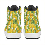 Yellow Spring Tulip Pattern Print High Top Leather Sneakers