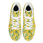 Yellow Spring Tulip Pattern Print High Top Leather Sneakers