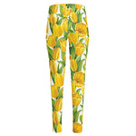 Yellow Spring Tulip Pattern Print High-Waisted Pocket Leggings