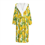 Yellow Spring Tulip Pattern Print Hooded Bathrobe