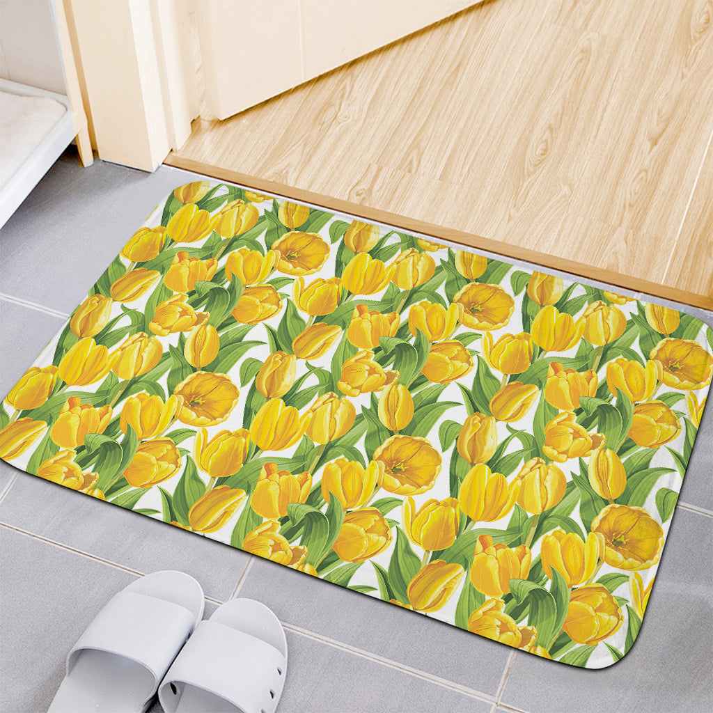 Yellow Spring Tulip Pattern Print Indoor Door Mat