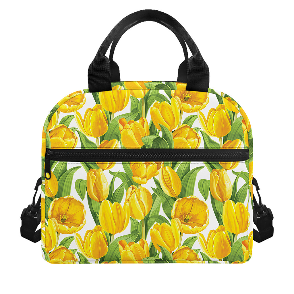 Yellow Spring Tulip Pattern Print Insulated Lunch Bag