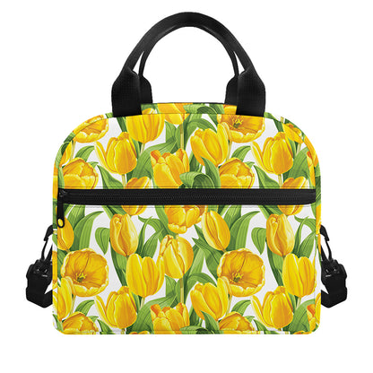 Yellow Spring Tulip Pattern Print Insulated Lunch Bag