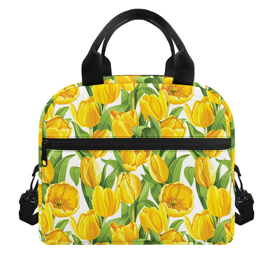 Yellow Spring Tulip Pattern Print Insulated Lunch Bag