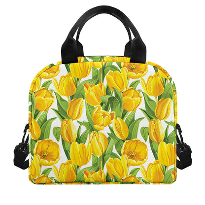 Yellow Spring Tulip Pattern Print Insulated Lunch Bag