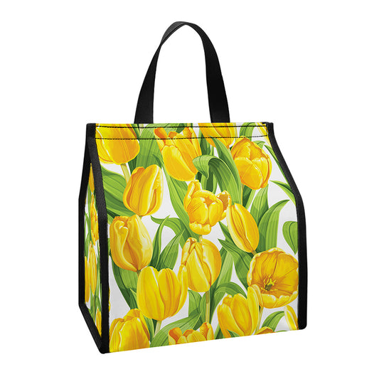 Yellow Spring Tulip Pattern Print Insulated Lunch Tote