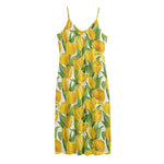 Yellow Spring Tulip Pattern Print Jersey Midi Cami Dress