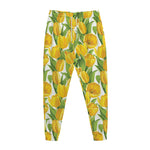 Yellow Spring Tulip Pattern Print Jogger Pants
