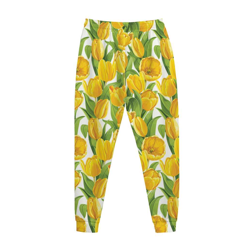 Yellow Spring Tulip Pattern Print Jogger Pants