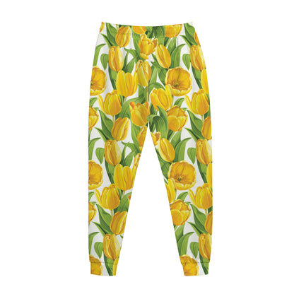 Yellow Spring Tulip Pattern Print Jogger Pants