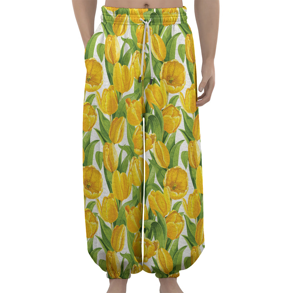 Yellow Spring Tulip Pattern Print Lantern Pants