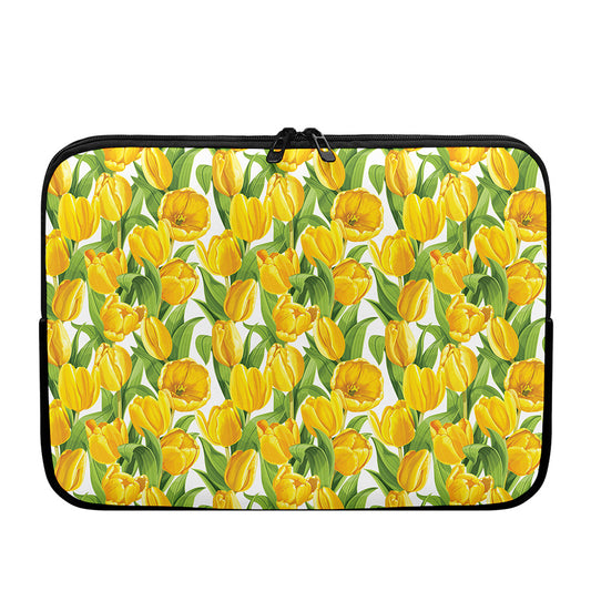 Yellow Spring Tulip Pattern Print Laptop Sleeve