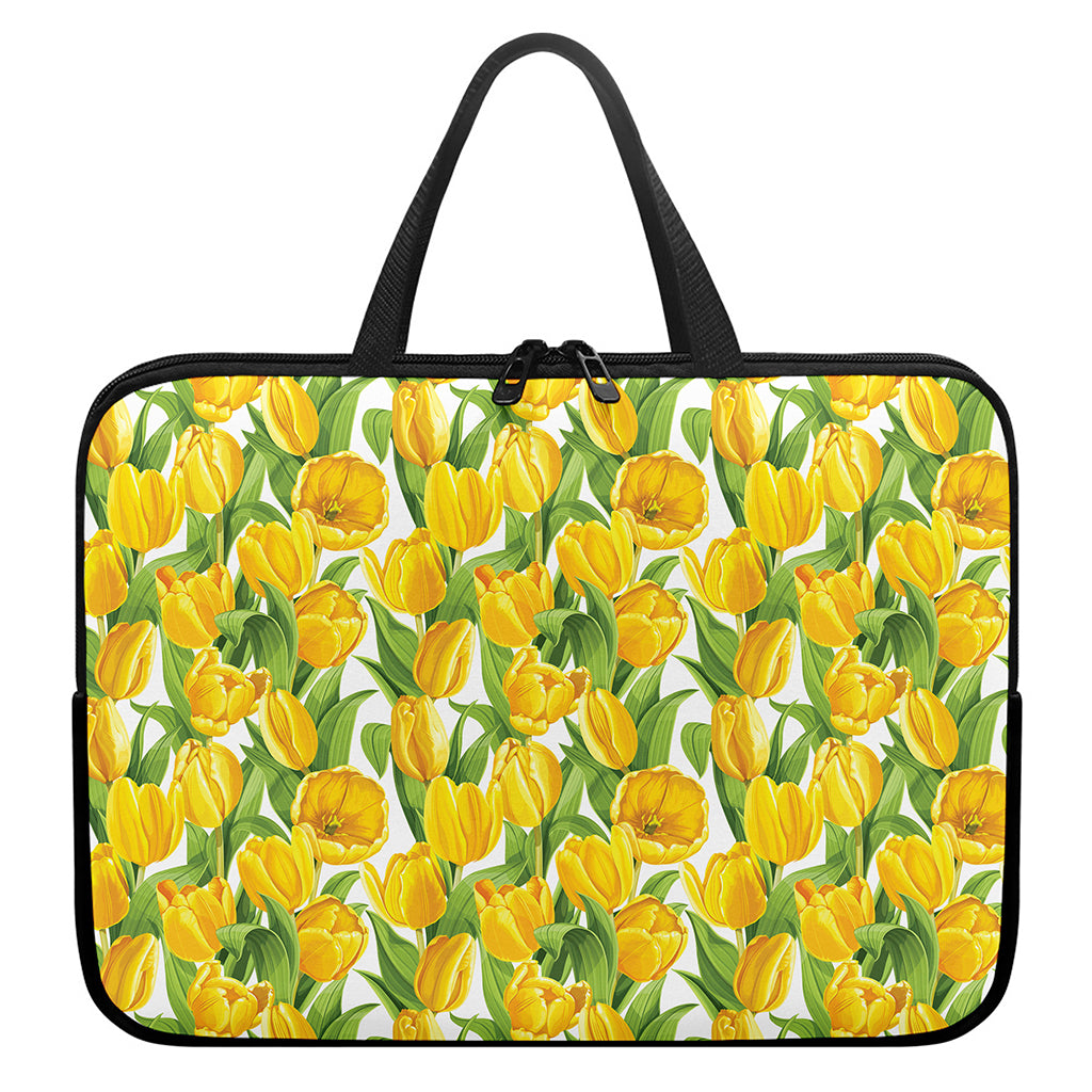 Yellow Spring Tulip Pattern Print Laptop Sleeve With Handle