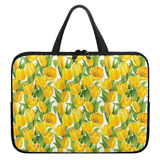Yellow Spring Tulip Pattern Print Laptop Sleeve With Handle