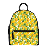 Yellow Spring Tulip Pattern Print Leather Backpack