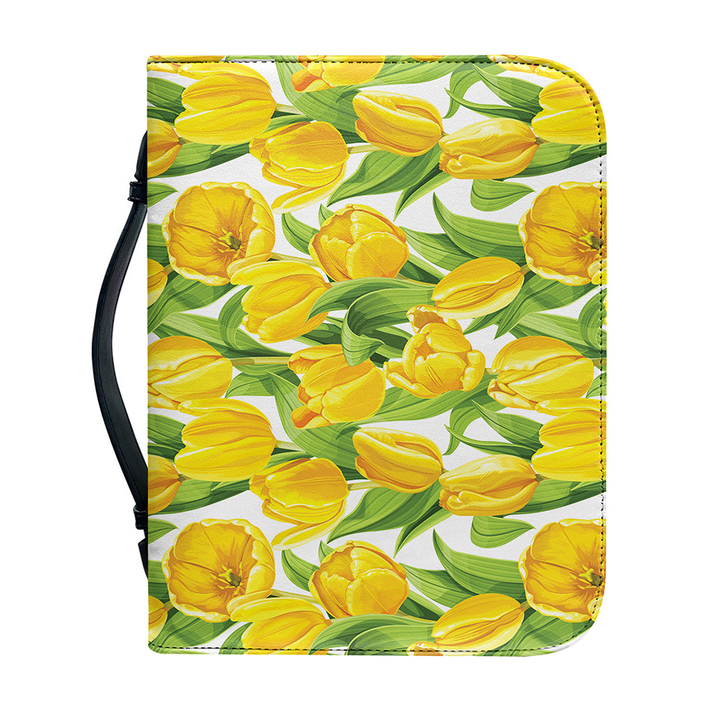 Yellow Spring Tulip Pattern Print Leather Bible Cover