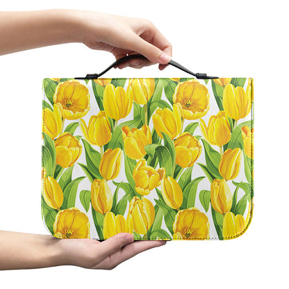 Yellow Spring Tulip Pattern Print Leather Bible Cover