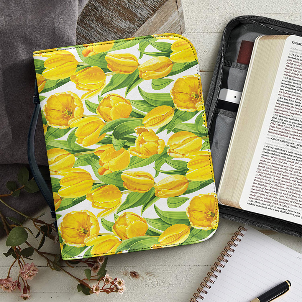 Yellow Spring Tulip Pattern Print Leather Bible Cover