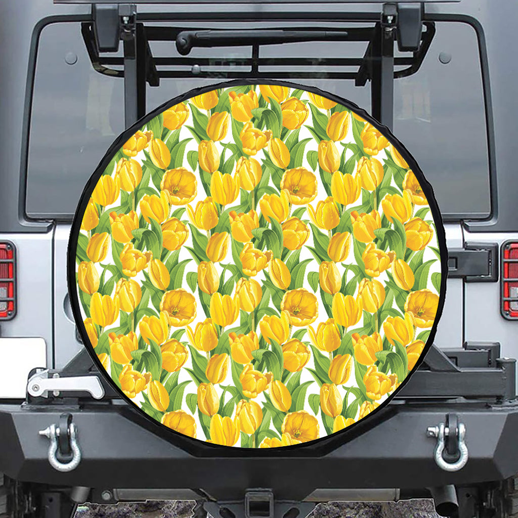 Yellow Spring Tulip Pattern Print Leather Spare Tire Cover