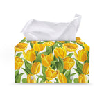 Yellow Spring Tulip Pattern Print Leather Tissue Box Cover