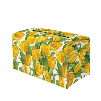 Yellow Spring Tulip Pattern Print Leather Tissue Box Cover
