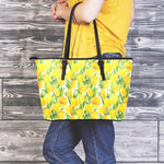 Yellow Spring Tulip Pattern Print Leather Tote Bag