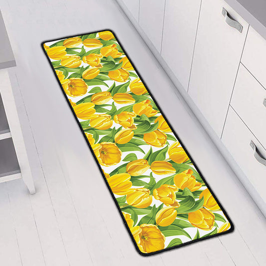 Yellow Spring Tulip Pattern Print Long Kitchen Mat