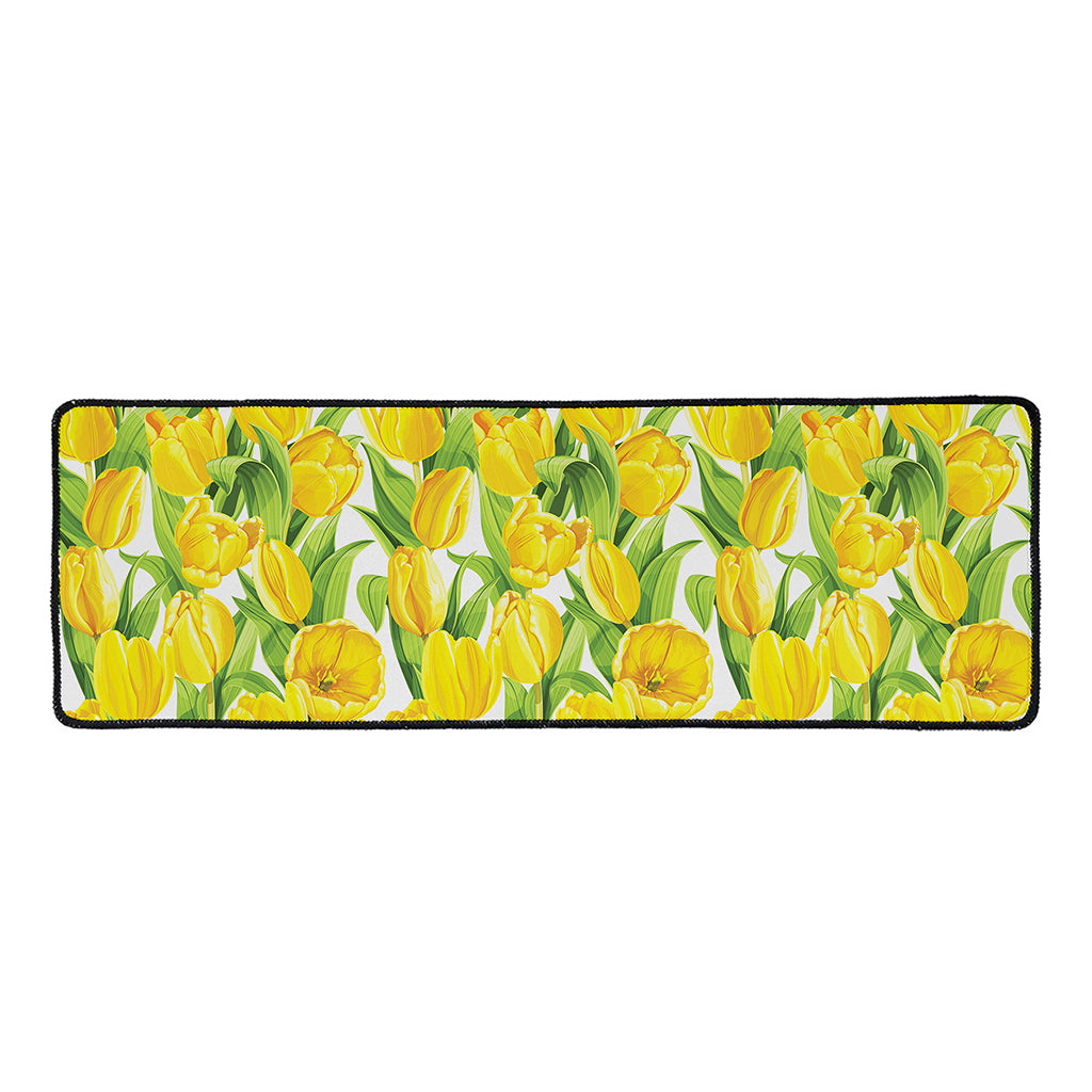 Yellow Spring Tulip Pattern Print Long Kitchen Mat