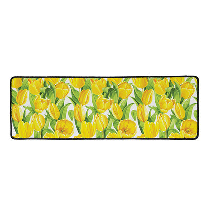 Yellow Spring Tulip Pattern Print Long Kitchen Mat