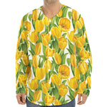 Yellow Spring Tulip Pattern Print Long Sleeve Baseball Jersey