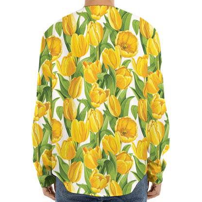 Yellow Spring Tulip Pattern Print Long Sleeve Baseball Jersey