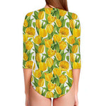 Yellow Spring Tulip Pattern Print Long Sleeve Swimsuit