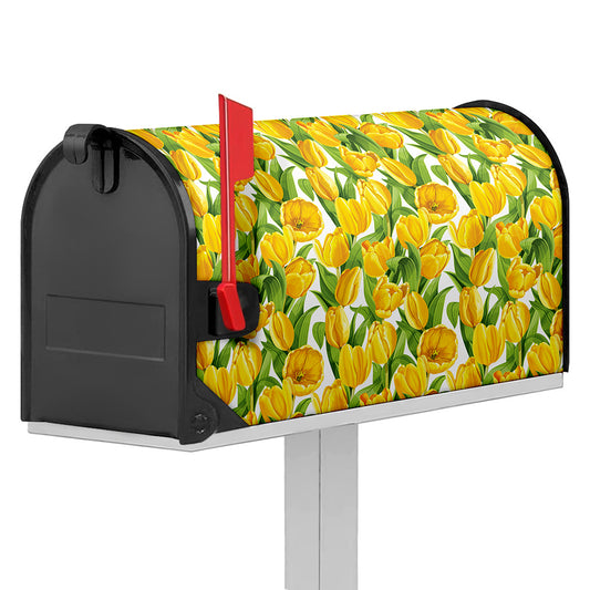 Yellow Spring Tulip Pattern Print Mailbox Cover