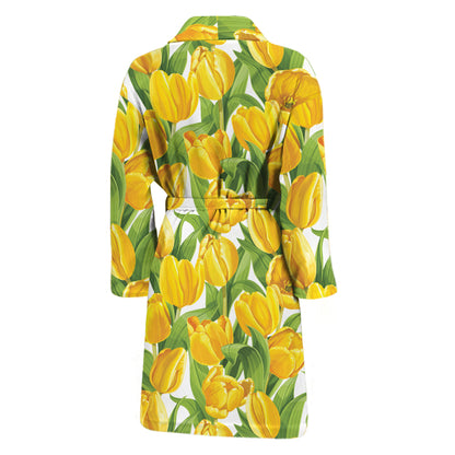 Yellow Spring Tulip Pattern Print Men's Bathrobe