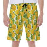 Yellow Spring Tulip Pattern Print Men's Beach Shorts