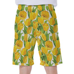 Yellow Spring Tulip Pattern Print Men's Beach Shorts
