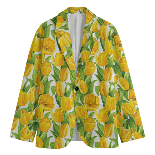 Yellow Spring Tulip Pattern Print Men's Blazer