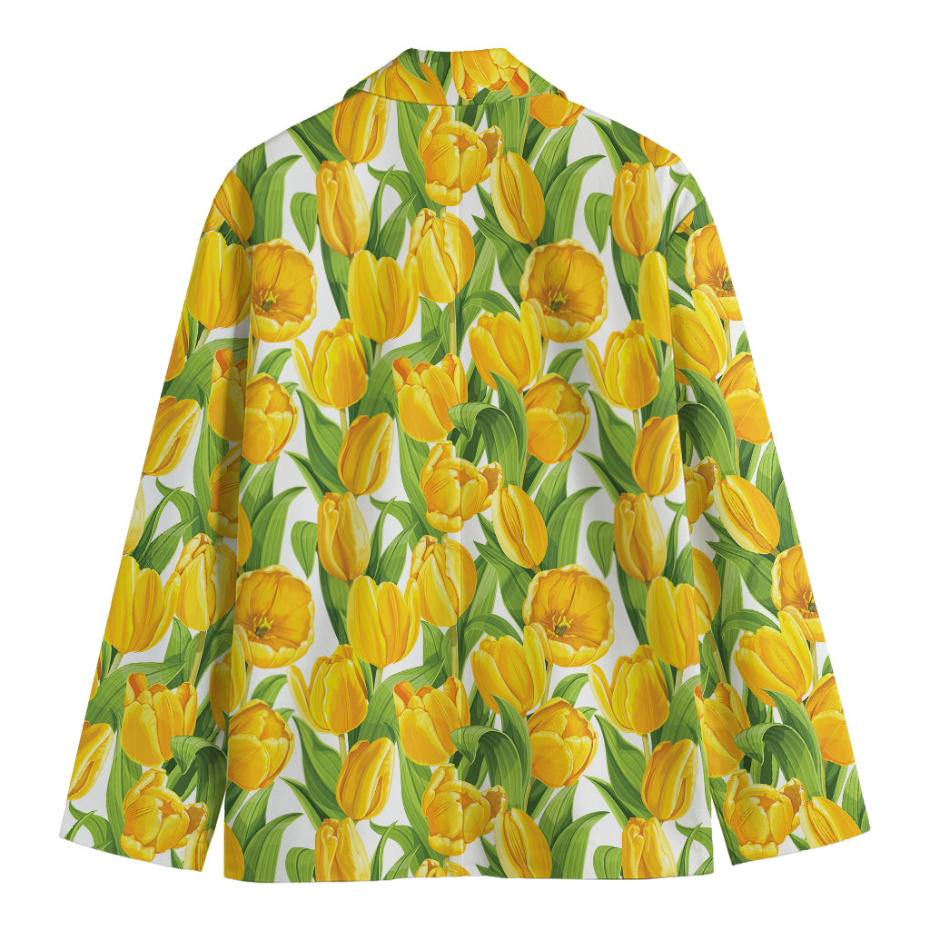 Yellow Spring Tulip Pattern Print Men's Blazer