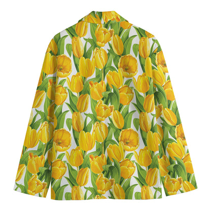 Yellow Spring Tulip Pattern Print Men's Blazer