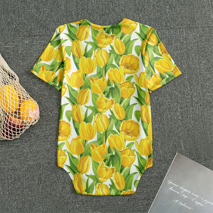 Yellow Spring Tulip Pattern Print Men's Bodysuit