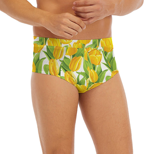 Yellow Spring Tulip Pattern Print Men's Briefs