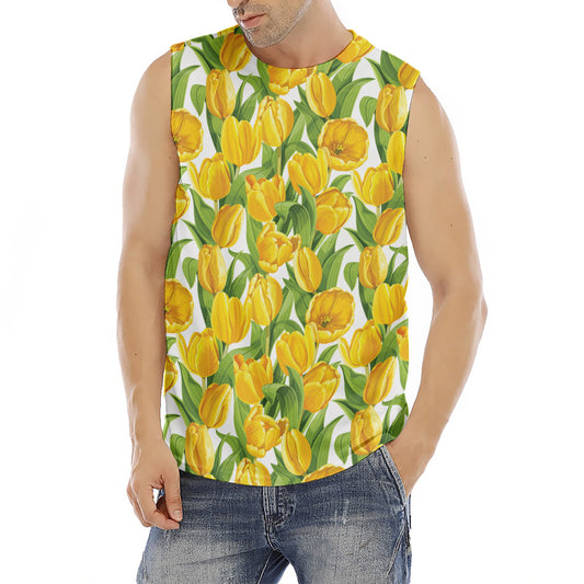 Yellow Spring Tulip Pattern Print Men's Fitness Tank Top
