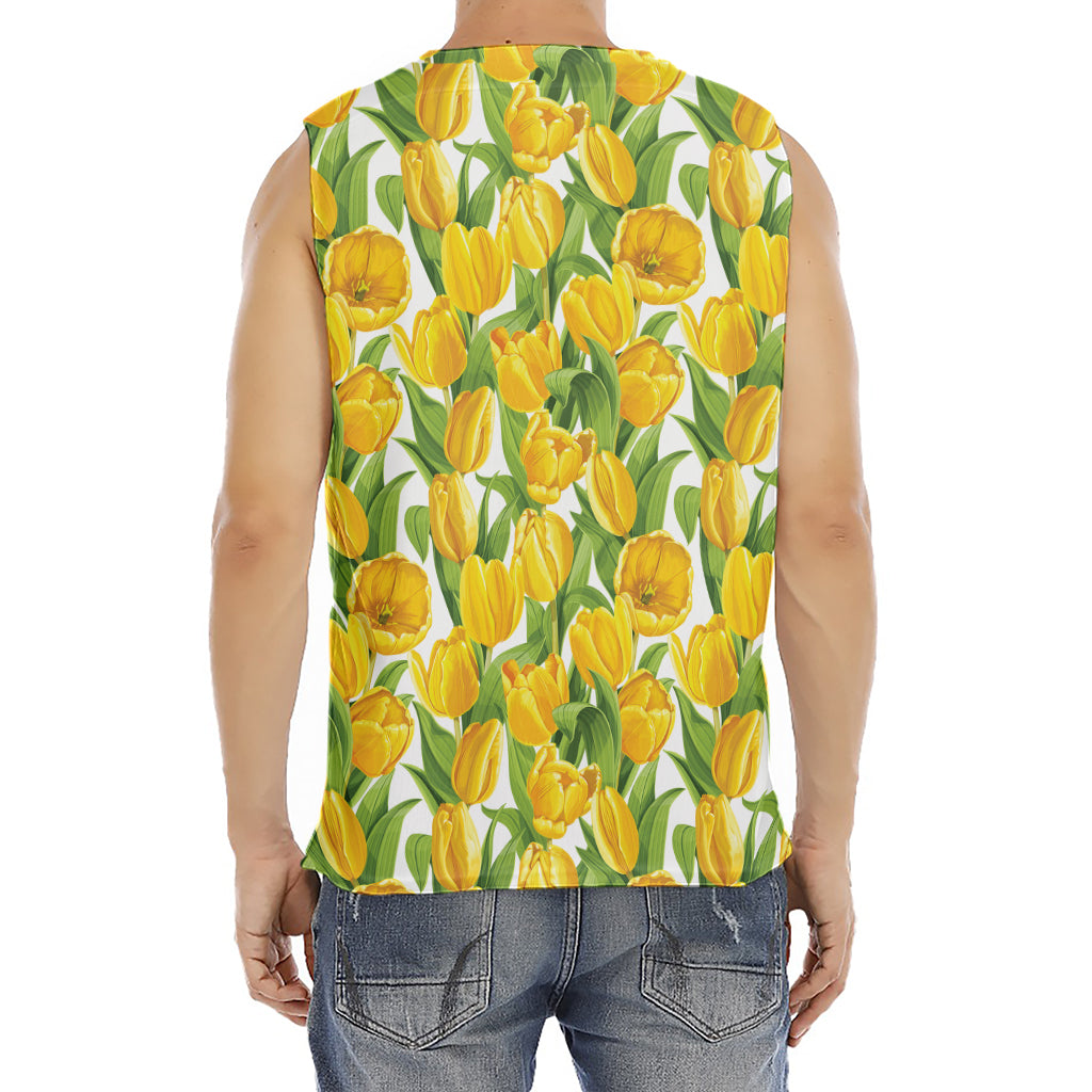 Yellow Spring Tulip Pattern Print Men's Fitness Tank Top
