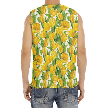 Yellow Spring Tulip Pattern Print Men's Fitness Tank Top
