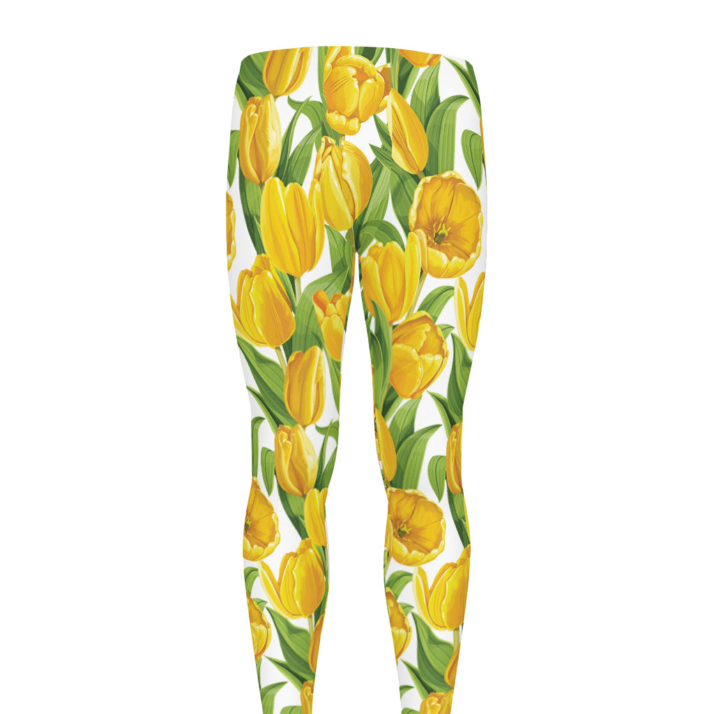 Yellow Spring Tulip Pattern Print Men's leggings