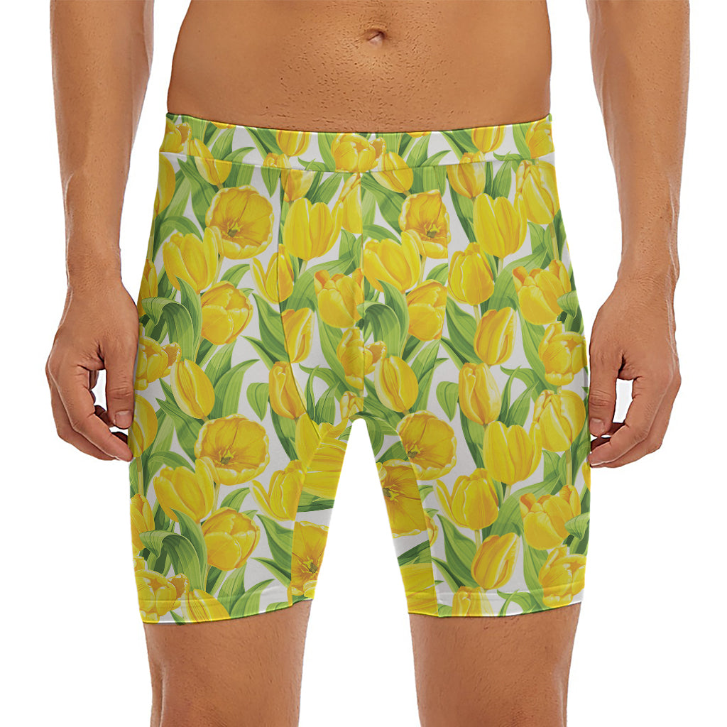 Yellow Spring Tulip Pattern Print Men's Long Boxer Briefs