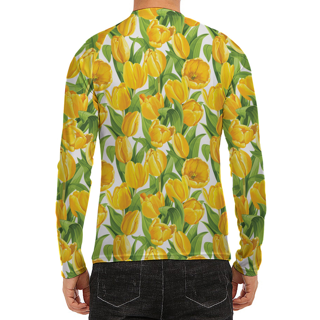 Yellow Spring Tulip Pattern Print Men's Long Sleeve Rash Guard