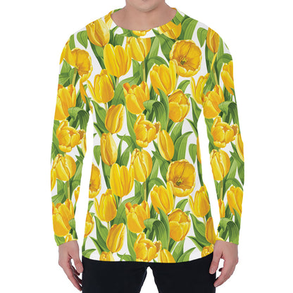 Yellow Spring Tulip Pattern Print Men's Long Sleeve T-Shirt