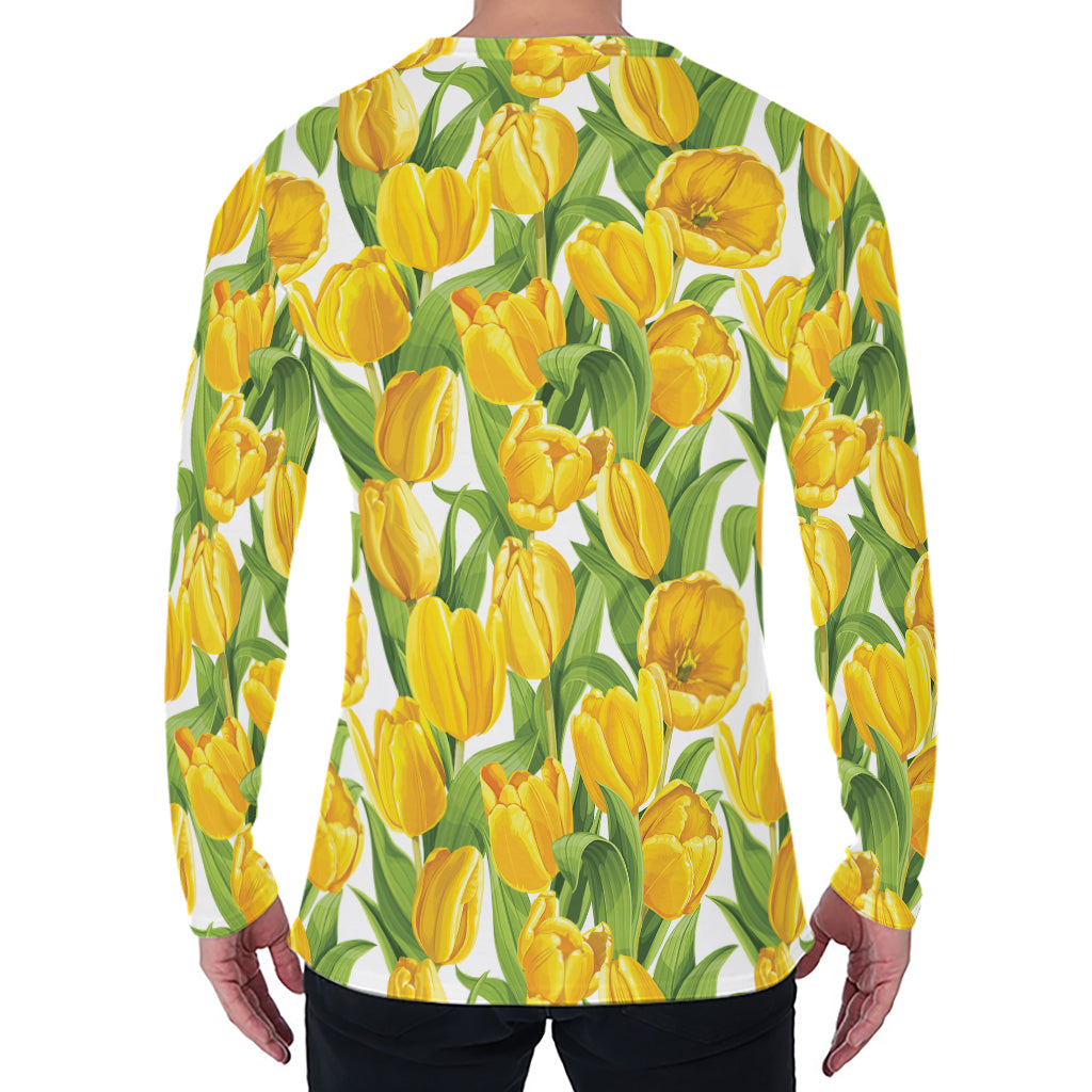 Yellow Spring Tulip Pattern Print Men's Long Sleeve T-Shirt
