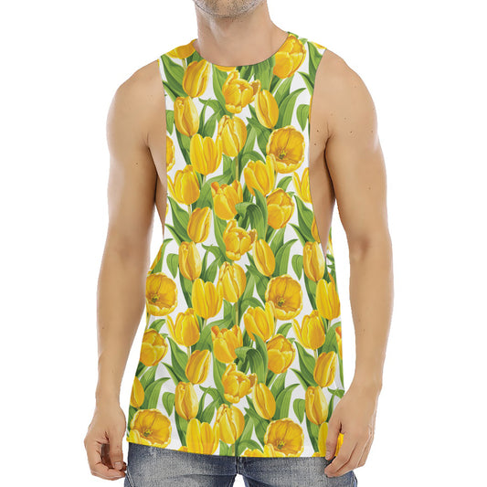 Yellow Spring Tulip Pattern Print Men's Muscle Tank Top
